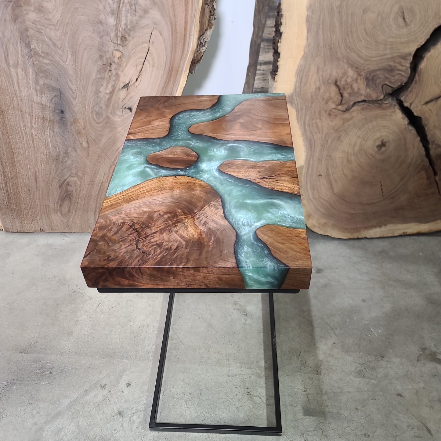 Black Walnut C-Table with Green Epoxy