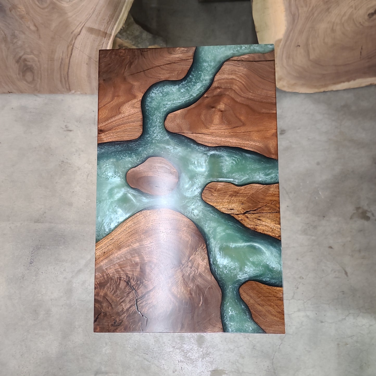 Black Walnut C-Table with Green Epoxy
