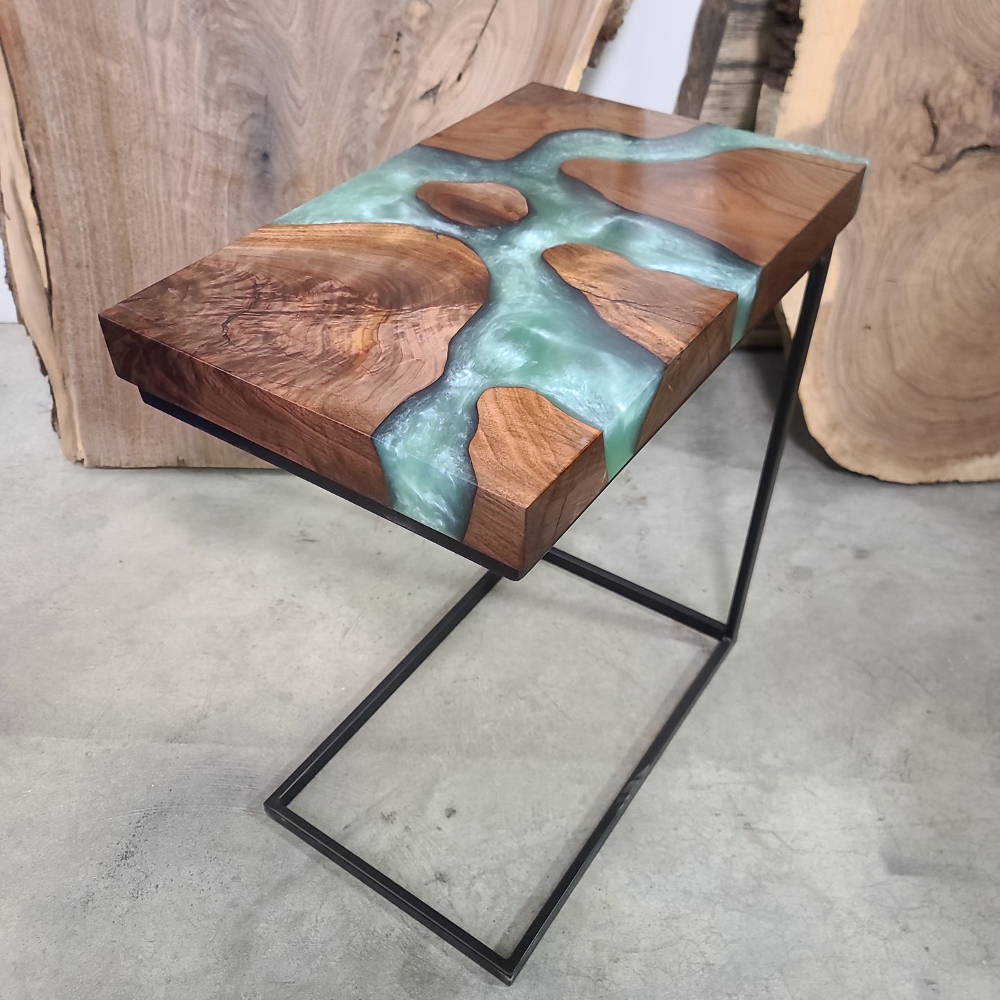 Black Walnut C-Table with Green Epoxy