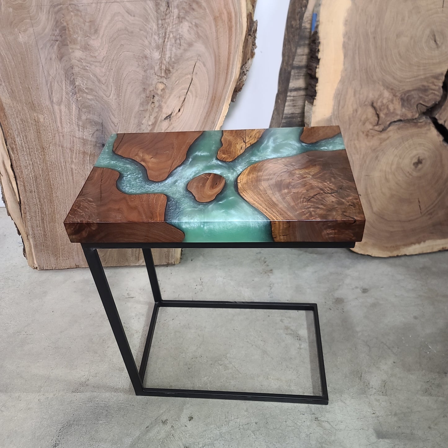 Black Walnut C-Table with Green Epoxy