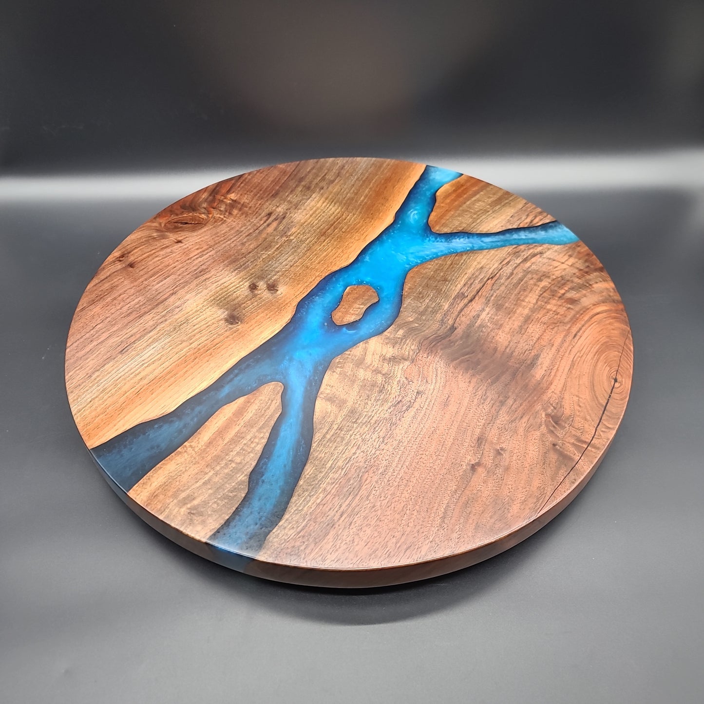 Black Walnut Lazy Susan with Blue Epoxy Resin