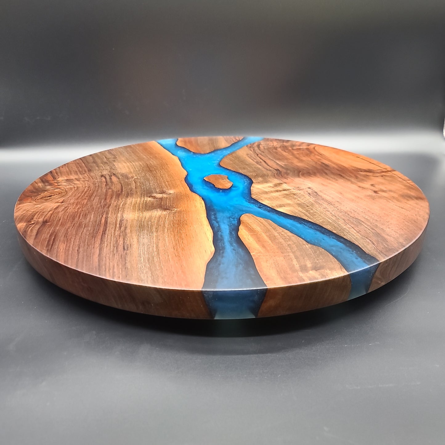 Black Walnut Lazy Susan with Blue Epoxy Resin
