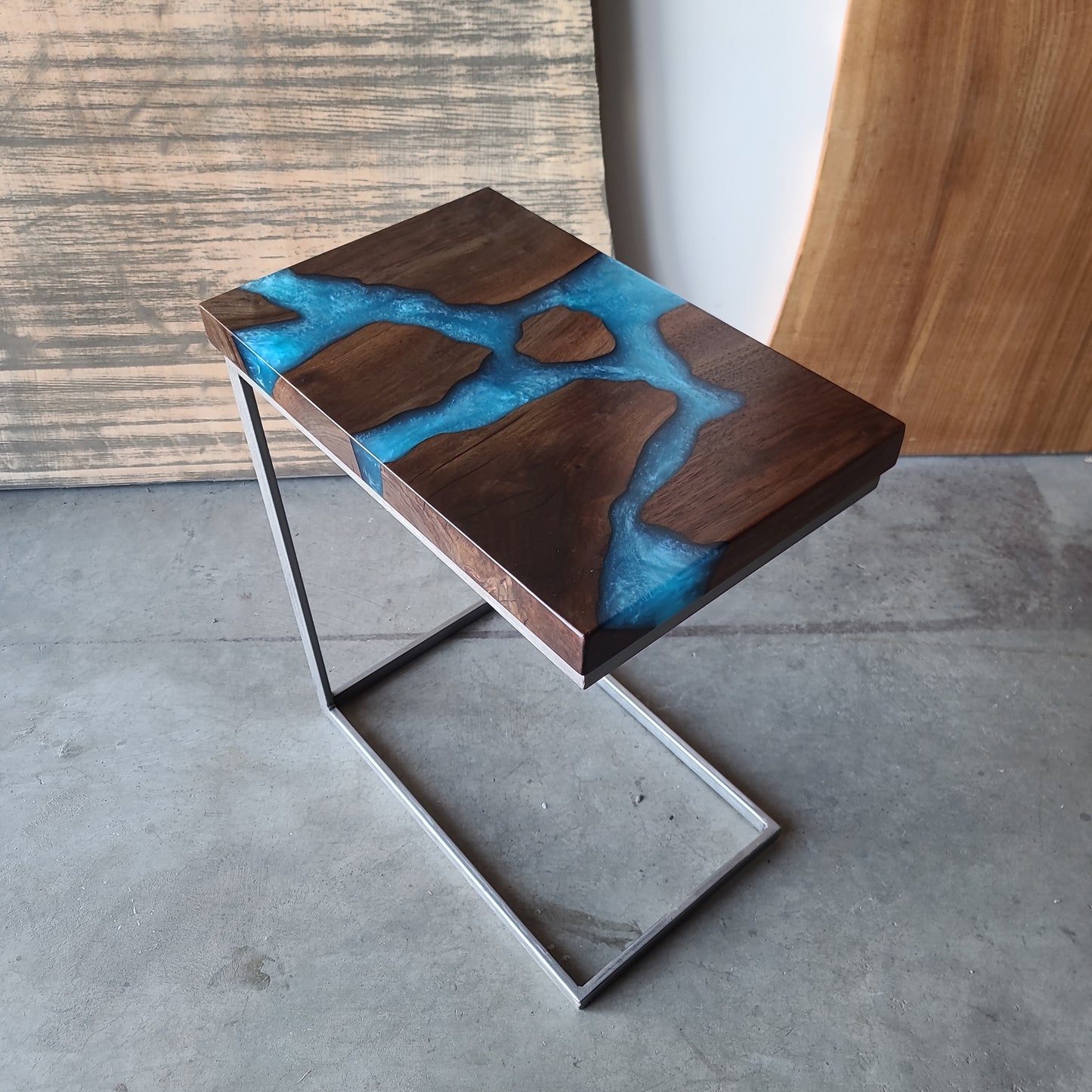Black Walnut C-Table with Caribbean Blue Epoxy