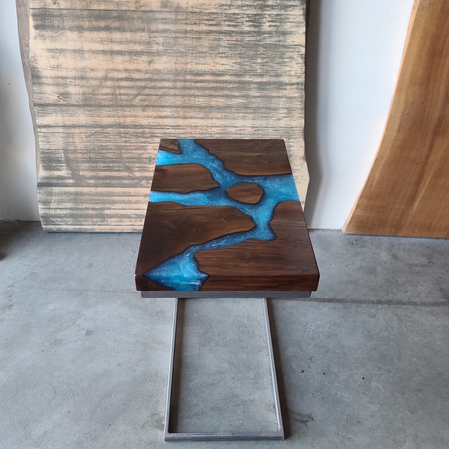 Black Walnut C-Table with Caribbean Blue Epoxy