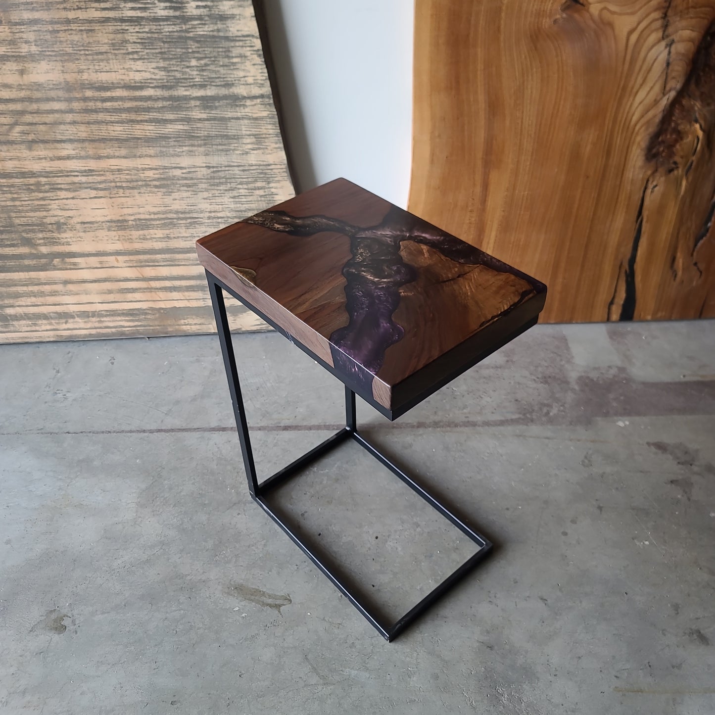 Black Walnut C-Table with Copper and Purple Epoxy River