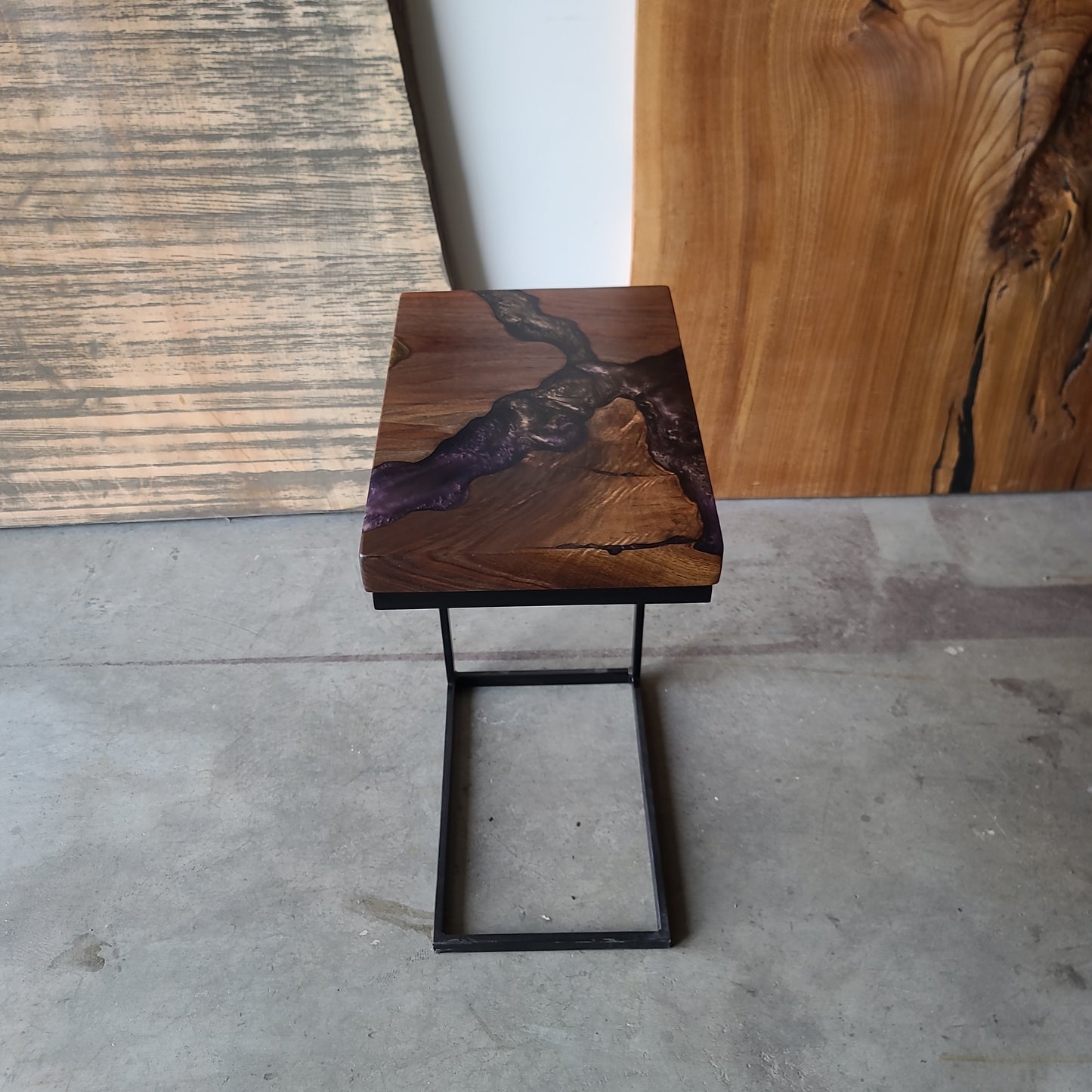 Black Walnut C-Table with Copper and Purple Epoxy River