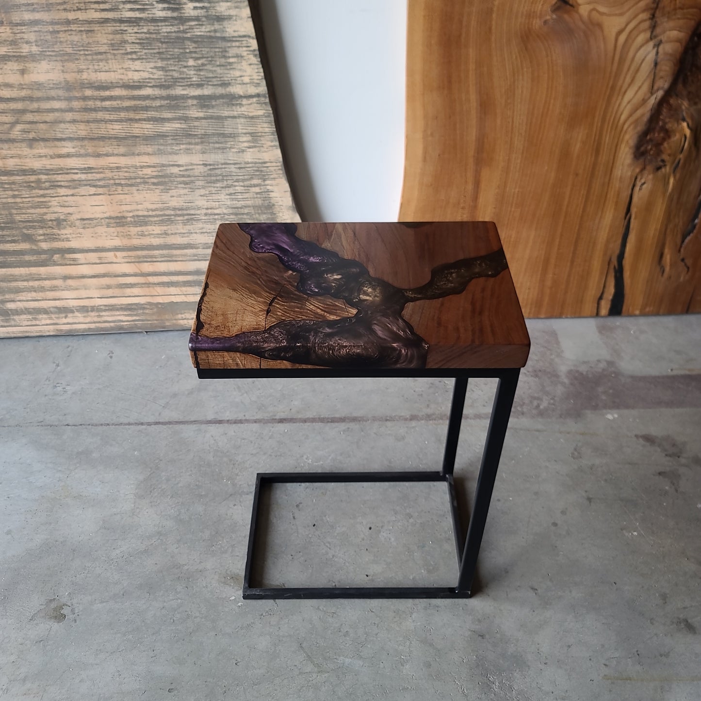 Black Walnut C-Table with Copper and Purple Epoxy River