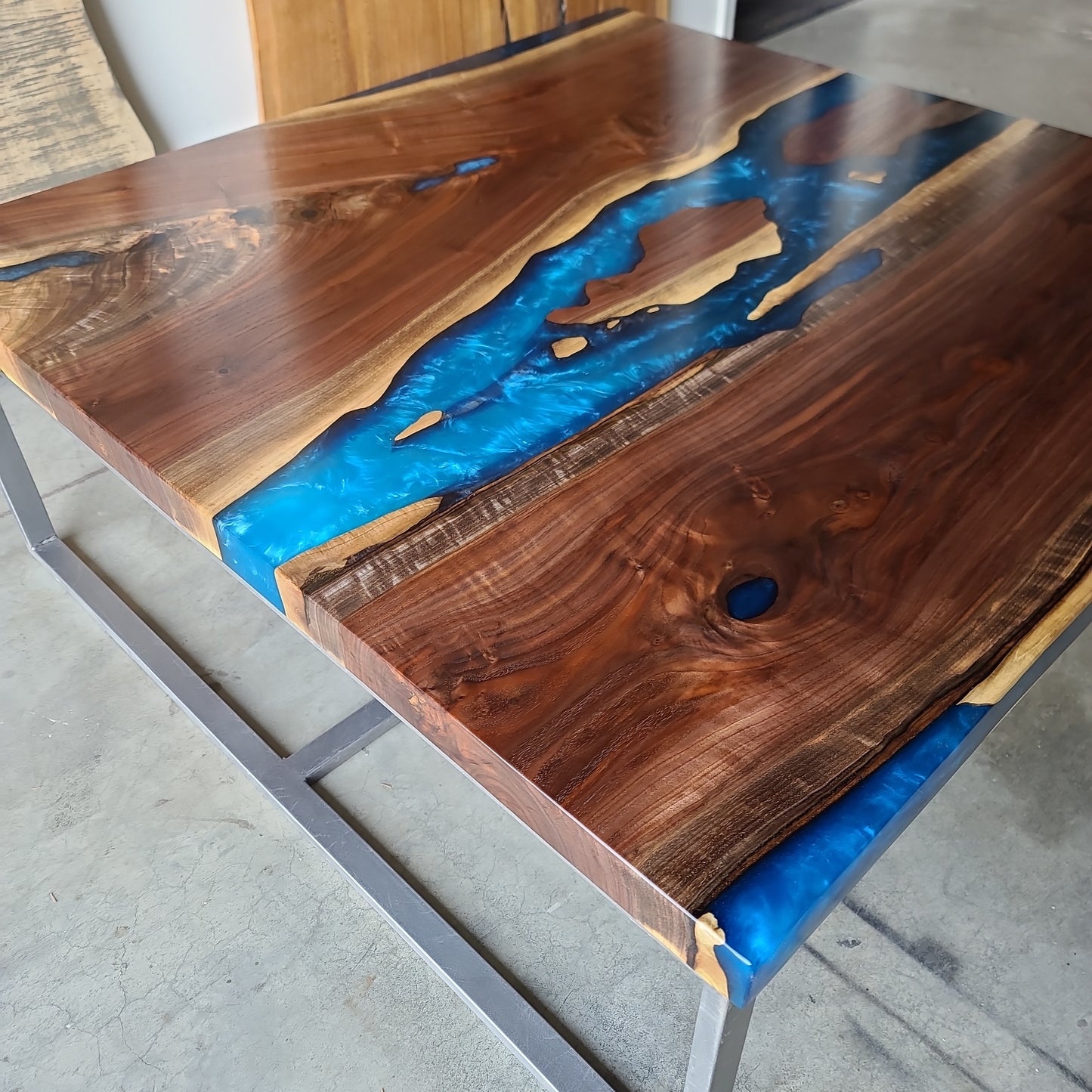Black Walnut Coffee Table with Multi-Blue River
