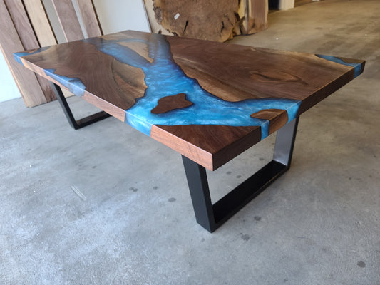 Black Walnut Multi-Blue Epoxy Resin Coffee Table