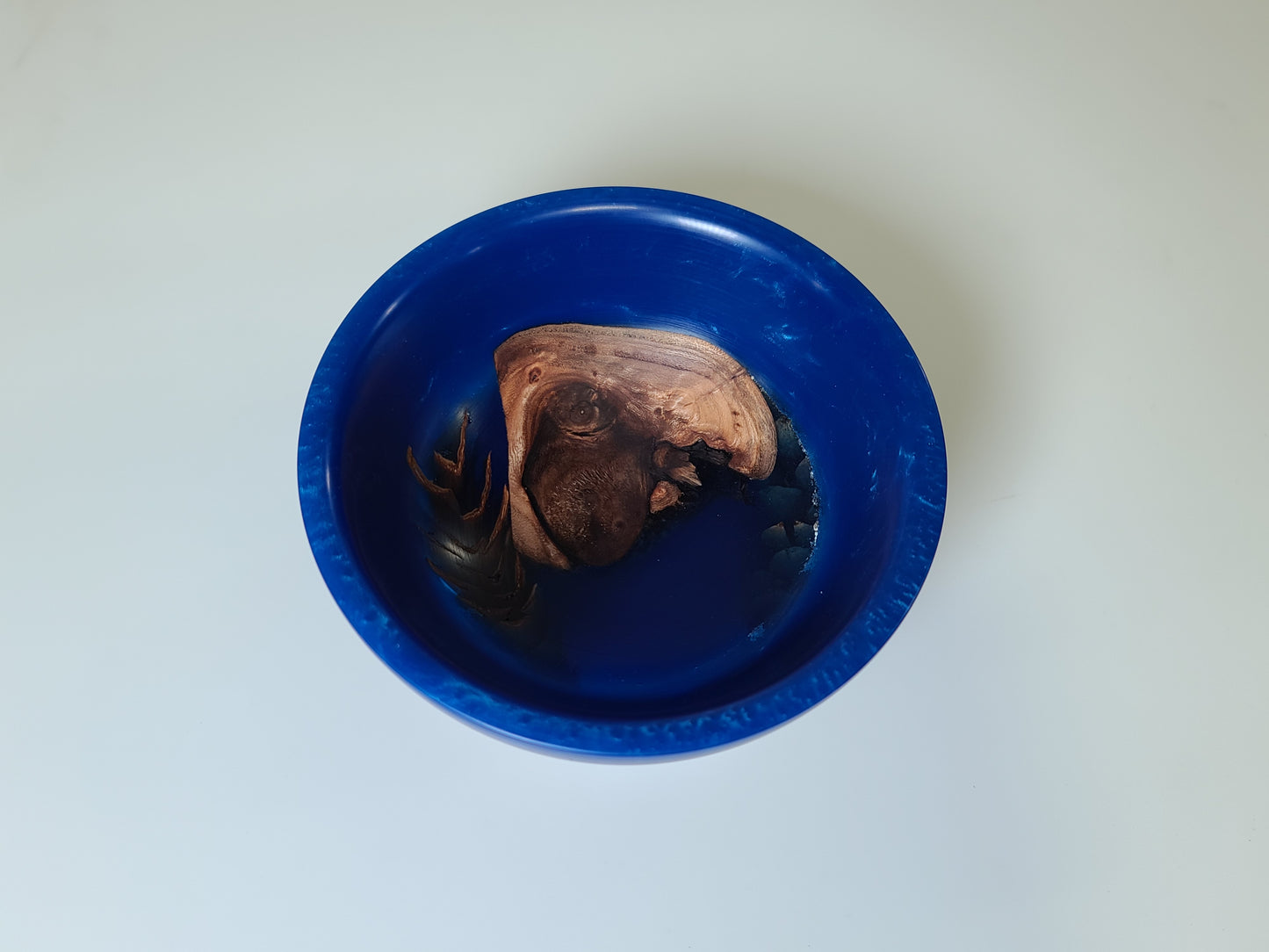Blue Epoxy Bowl with Black Walnut and Pinecone