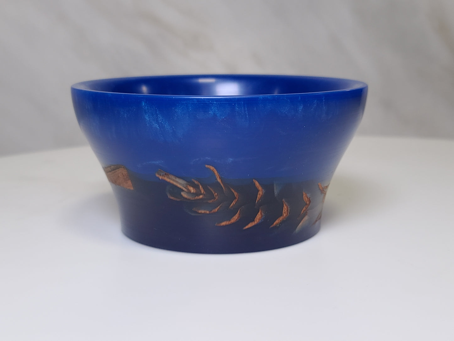 Blue Epoxy Bowl with Black Walnut and Pinecone