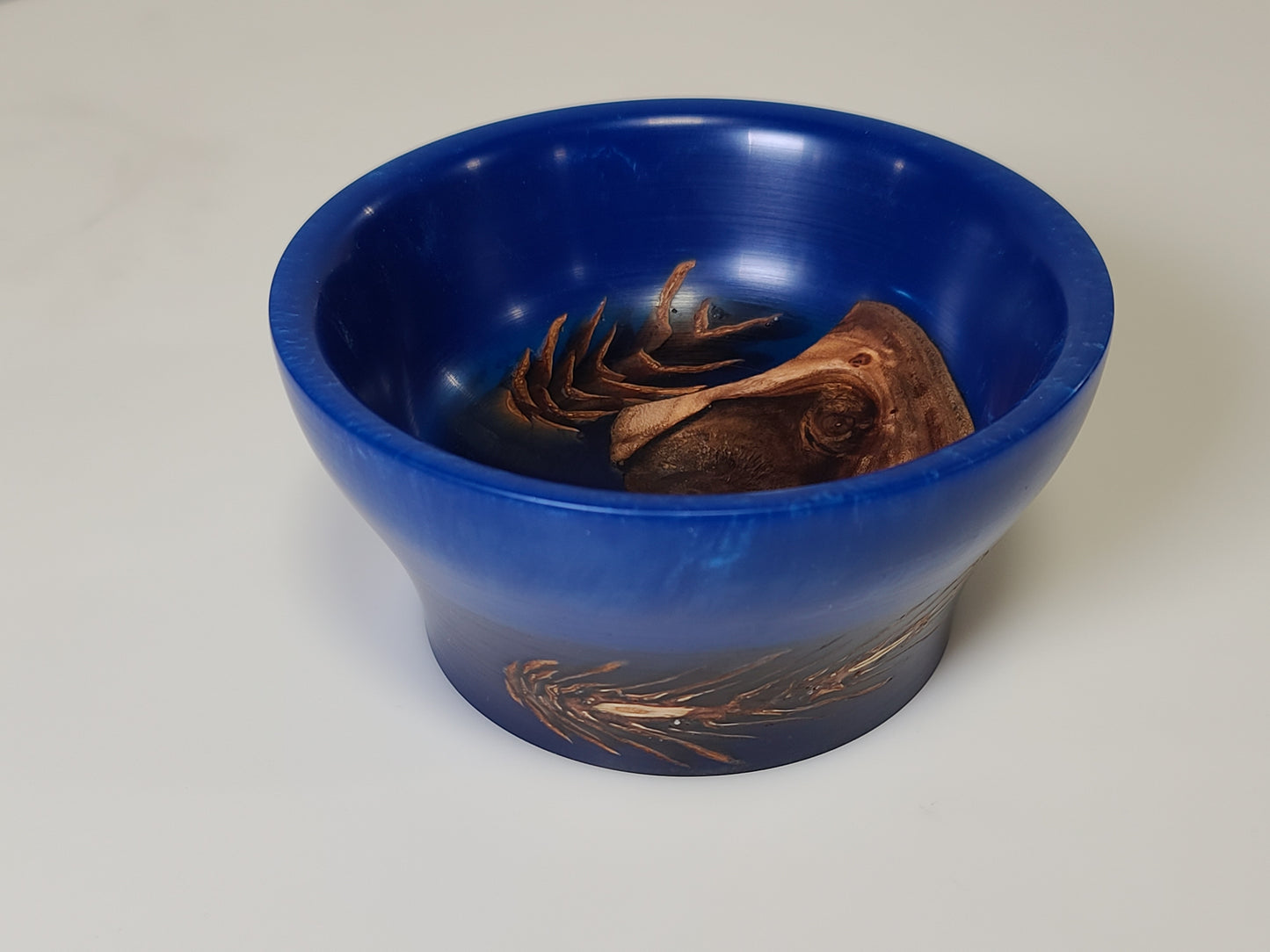 Blue Epoxy Bowl with Black Walnut and Pinecone