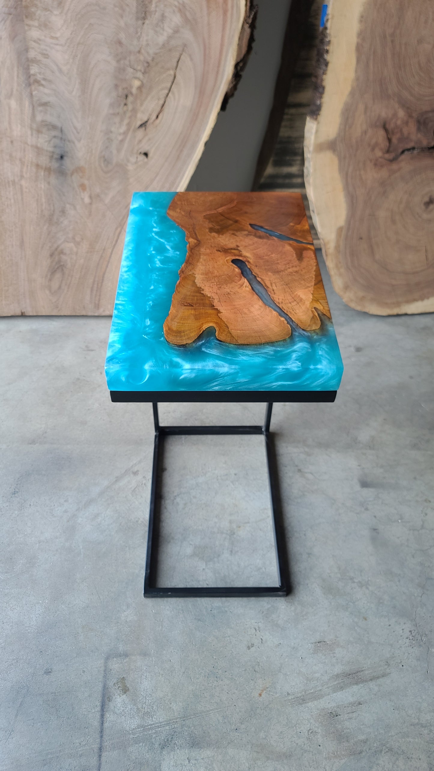 Orange Agate Burl C-Table with Caribbean Epoxy Resin