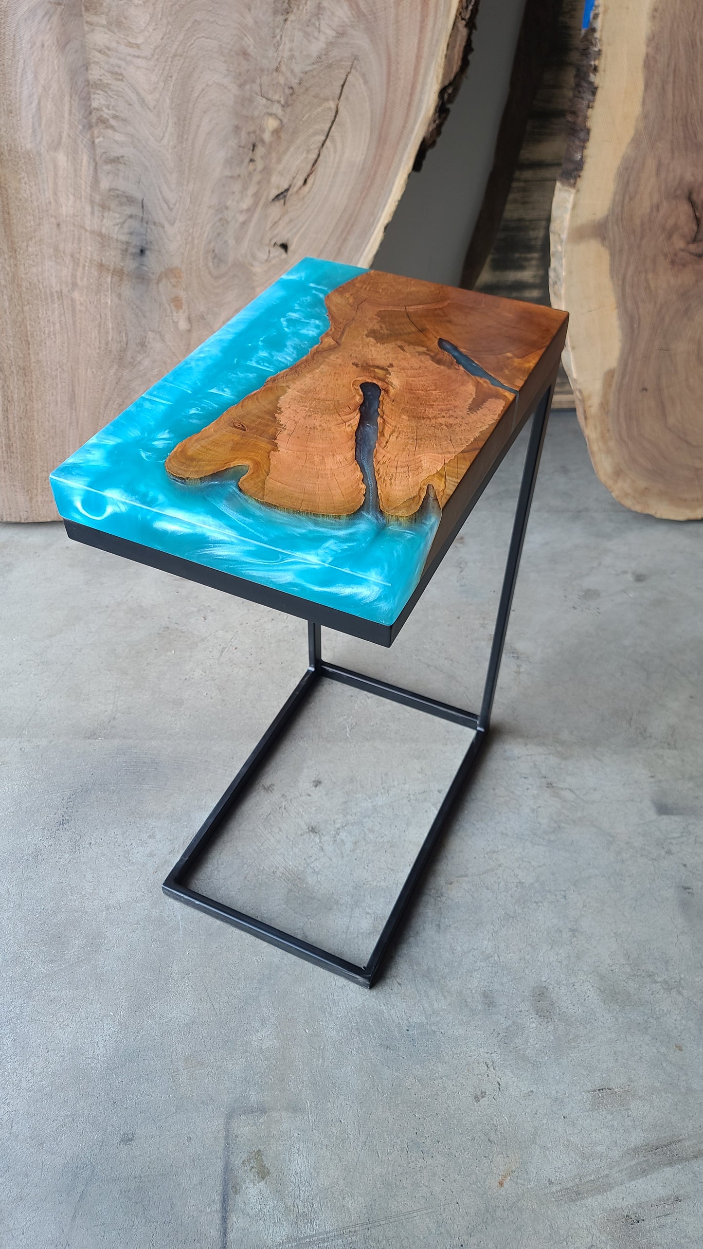 Orange Agate Burl C-Table with Caribbean Epoxy Resin