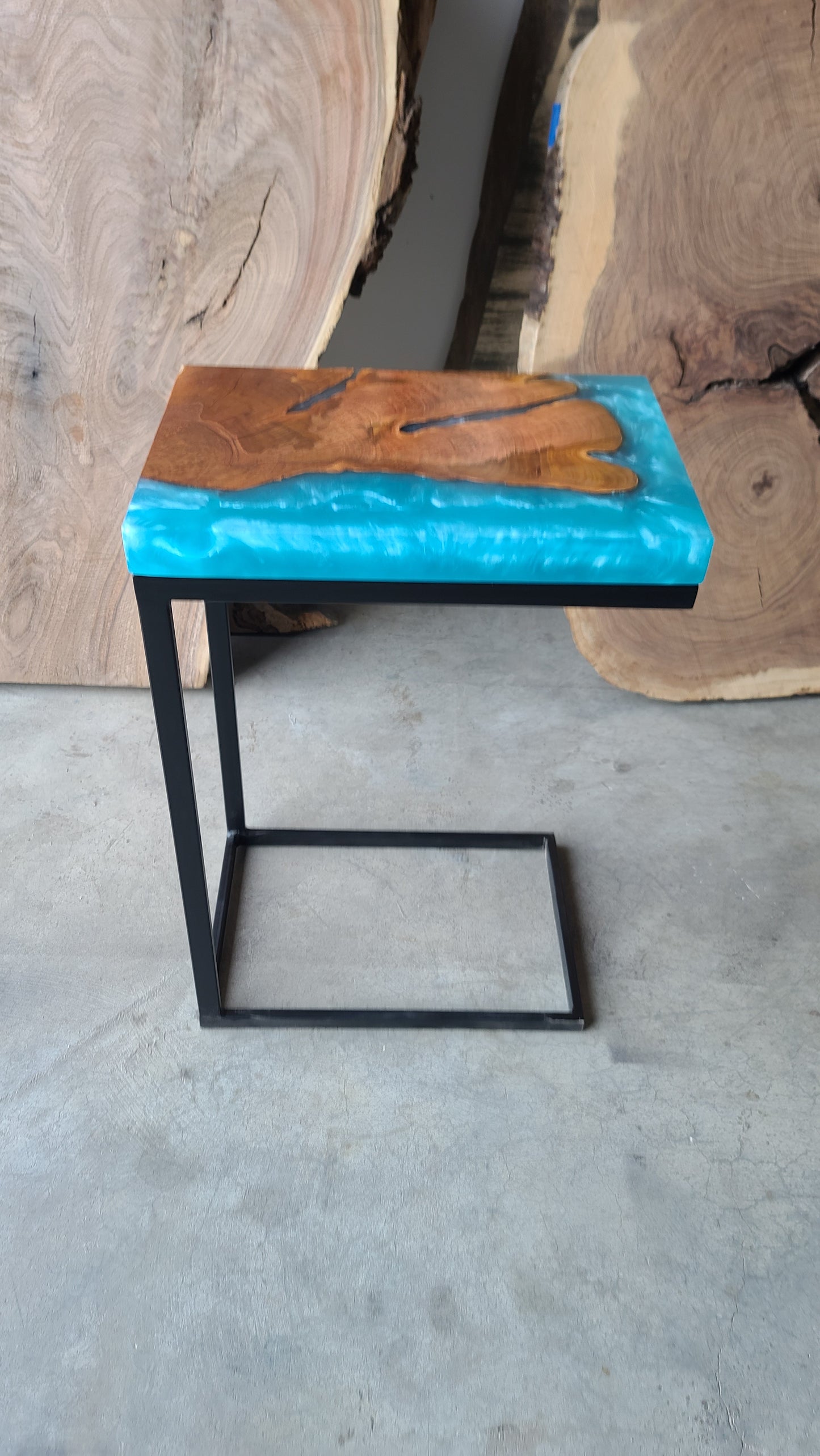 Orange Agate Burl C-Table with Caribbean Epoxy Resin