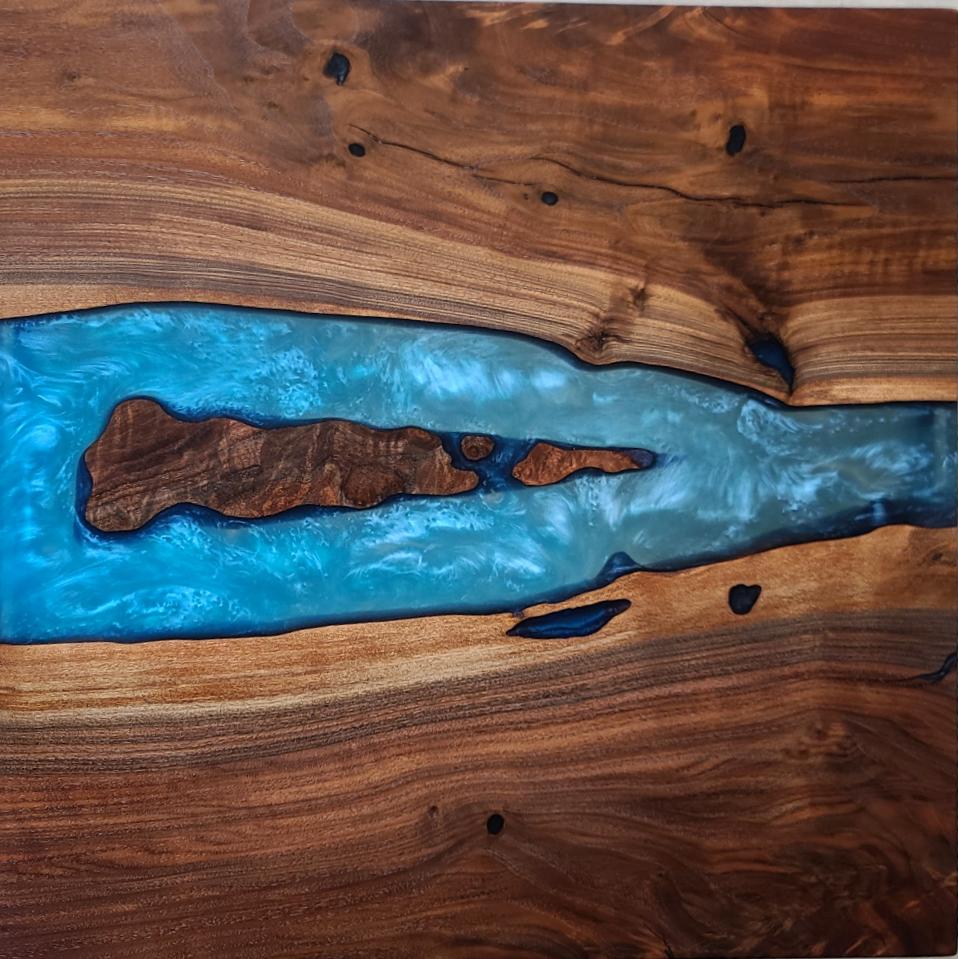 Black Walnut and Multi-Blue Epoxy Side Table