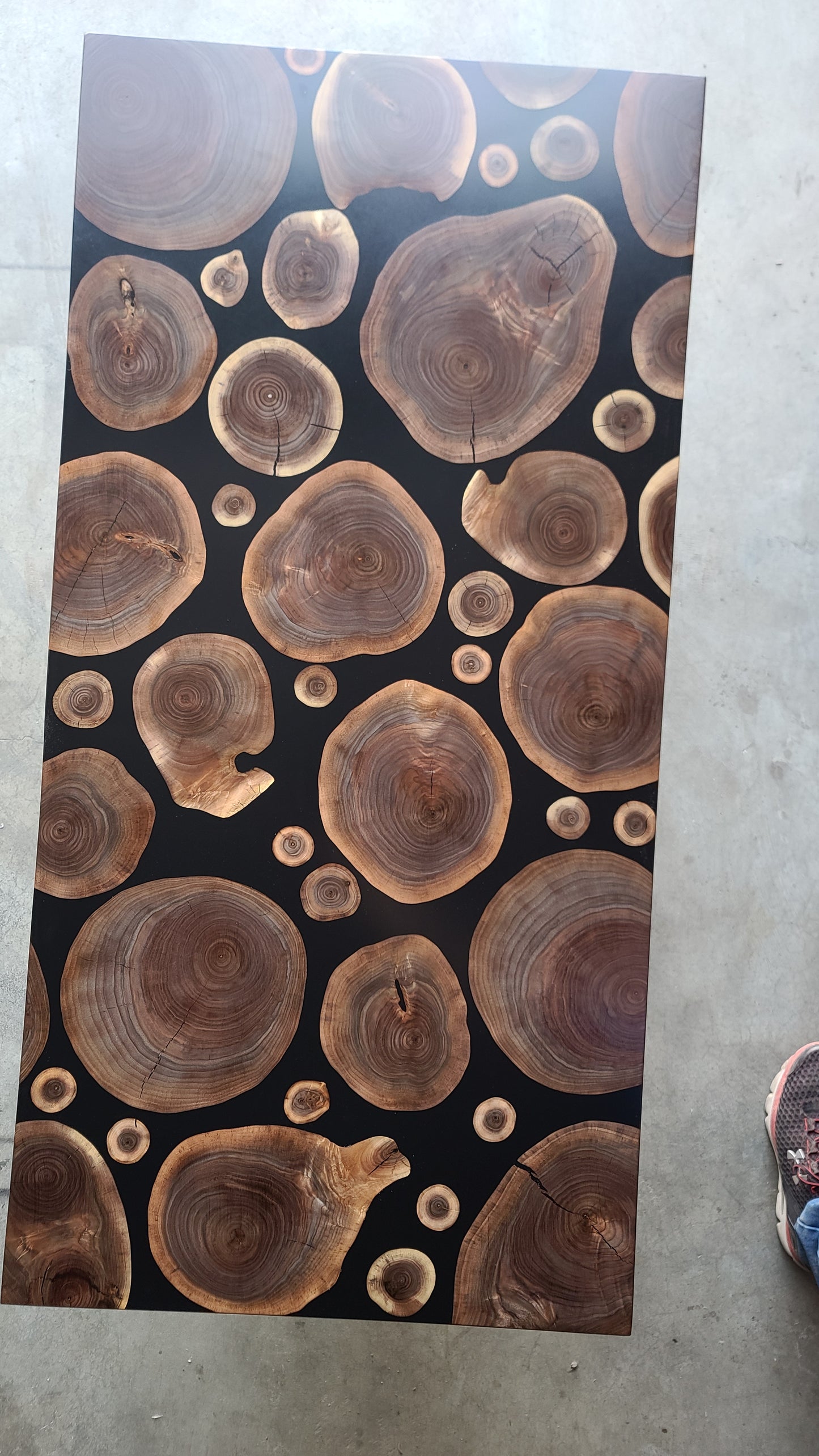 Black Walnut Wooden Branch Rounds and Solid Black Epoxy Coffee Table