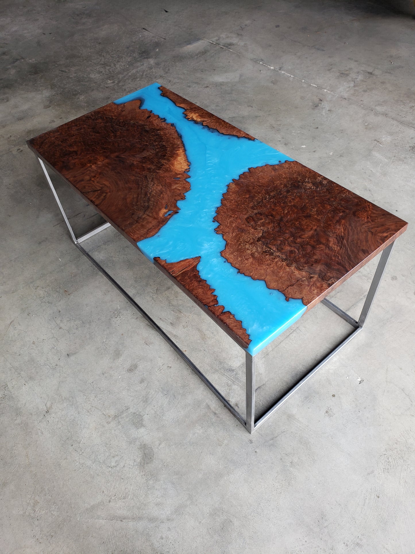 Claro Walnut Coffee Table with Multi-Blue River