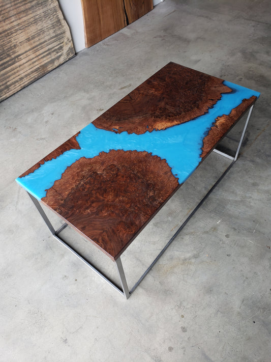 Claro Walnut Coffee Table with Multi-Blue River