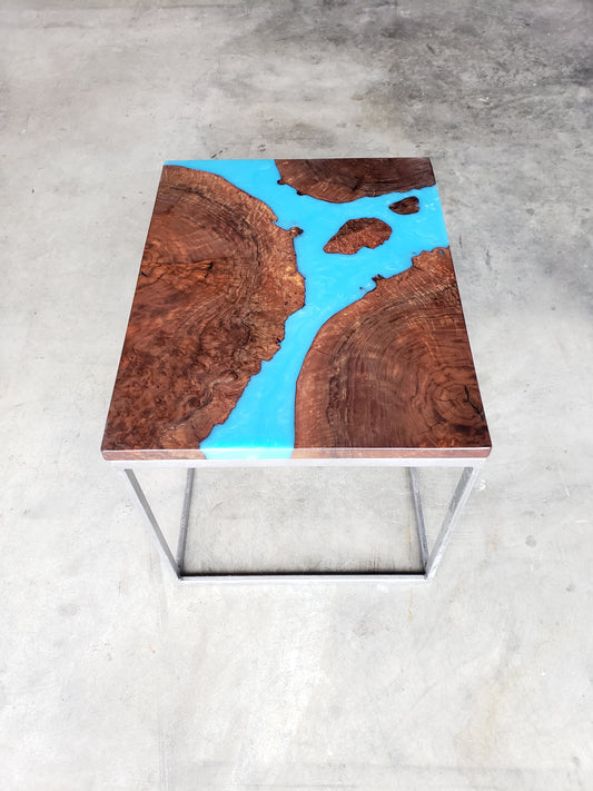 Claro Walnut Side Table with Multi-Blue River