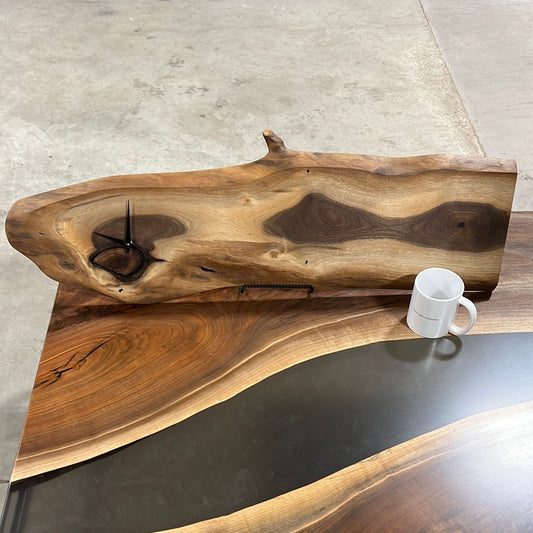 Black Walnut Hanging Wall Clock with Black Epoxy Fills