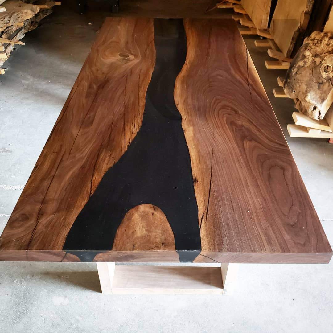 Customizable Black Walnut Epoxy River Dining Table