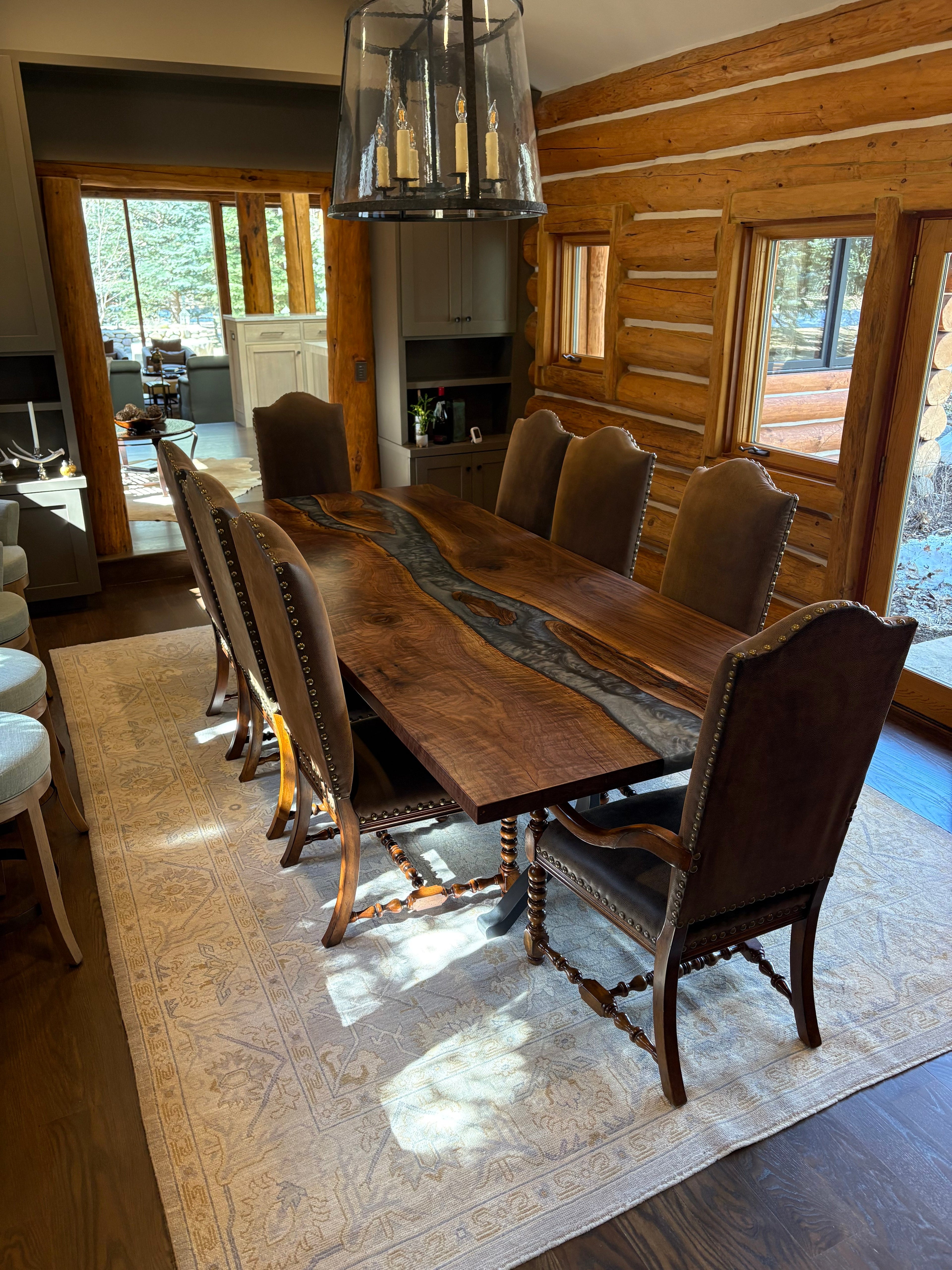 A collage of epoxy dining tables