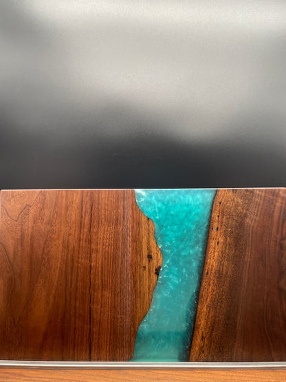 12" x 20" Black Walnut Wood & Turquoise Epoxy Resin River Charcuterie Board