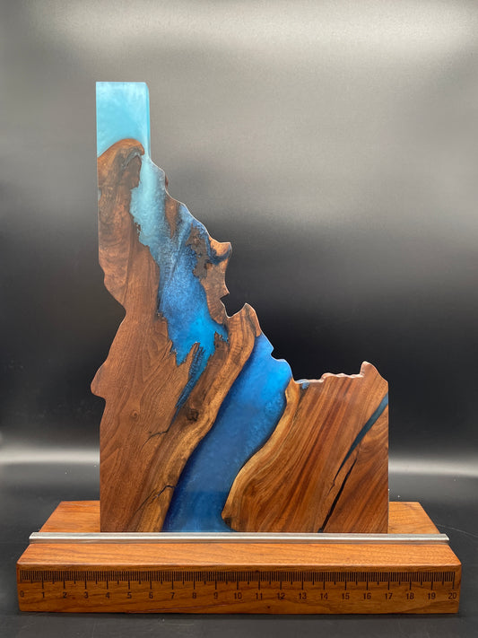 15" x 22" Handmade Black Walnut Hardwood with Multi-Blue Epoxy Resin River Idaho Charcuterie Board