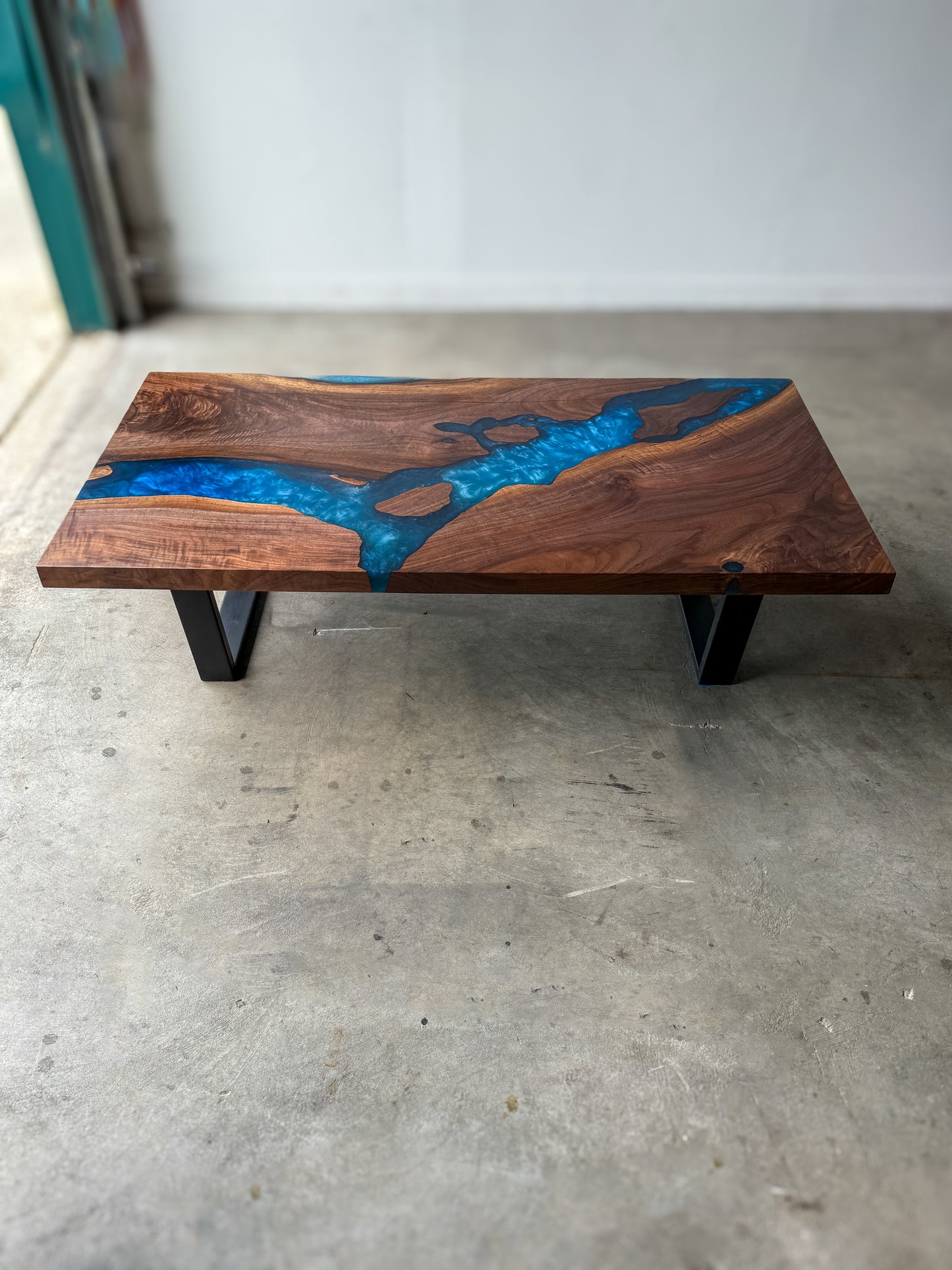 Black Walnut Multi-Blue Epoxy Resin Coffee Table