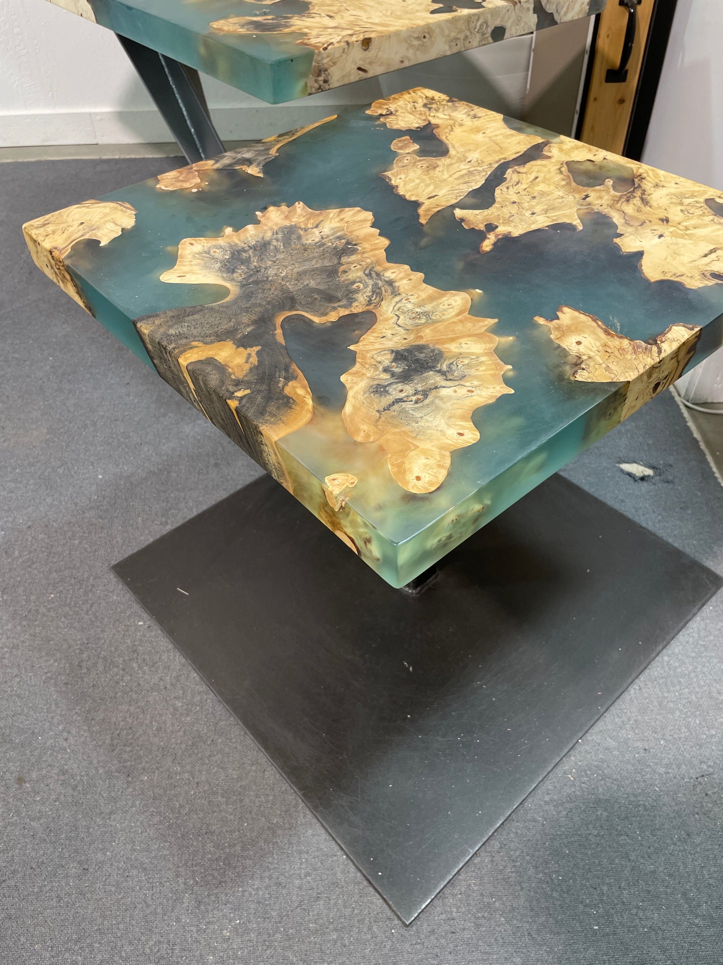 Encased Buckeye Burl Art Table