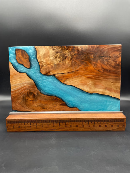 12" x 20" Black Walnut Wood & Turquoise Epoxy Resin River Charcuterie Board