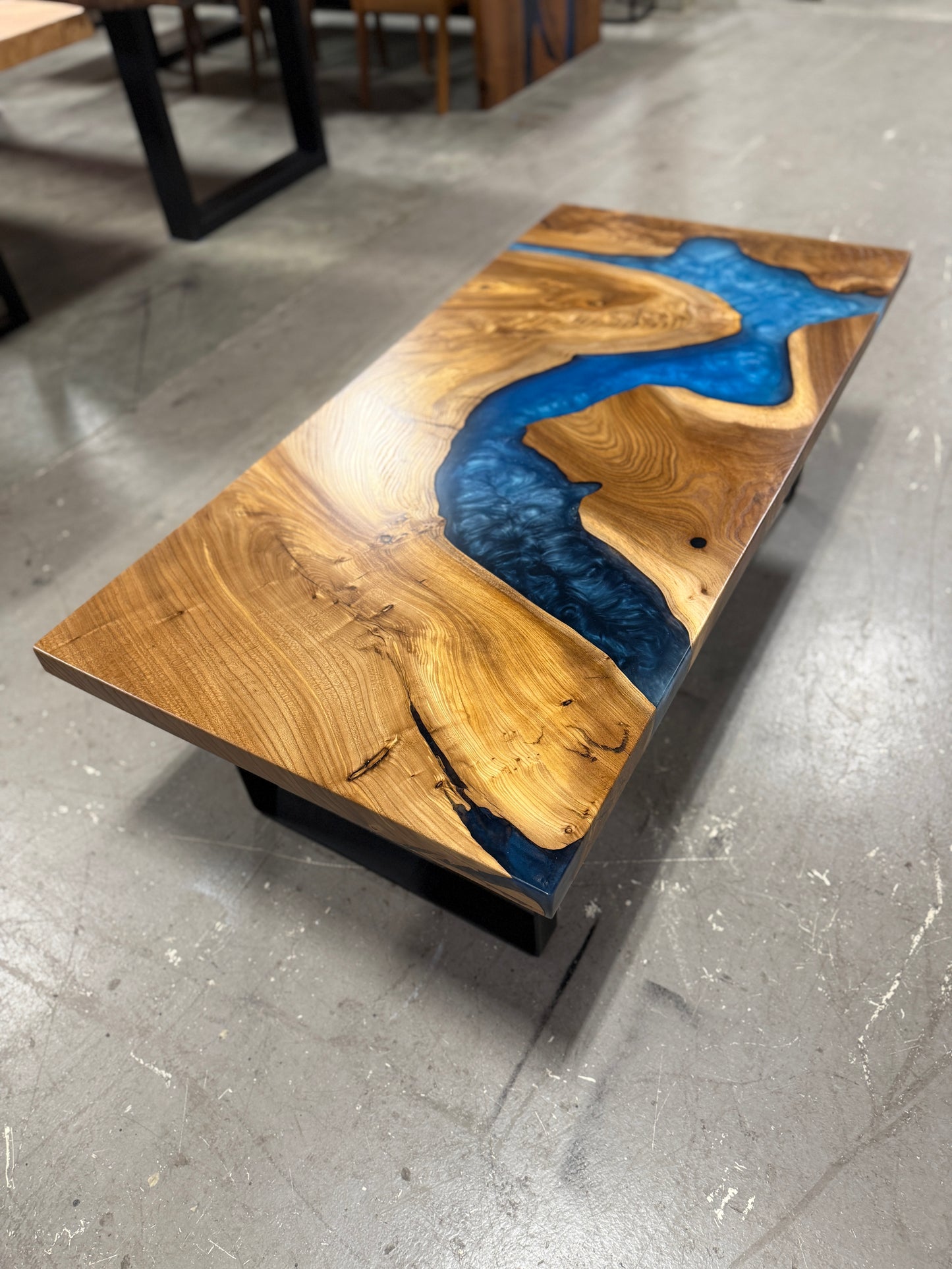 American Elm Multi-Blue Epoxy Resin Coffee Table