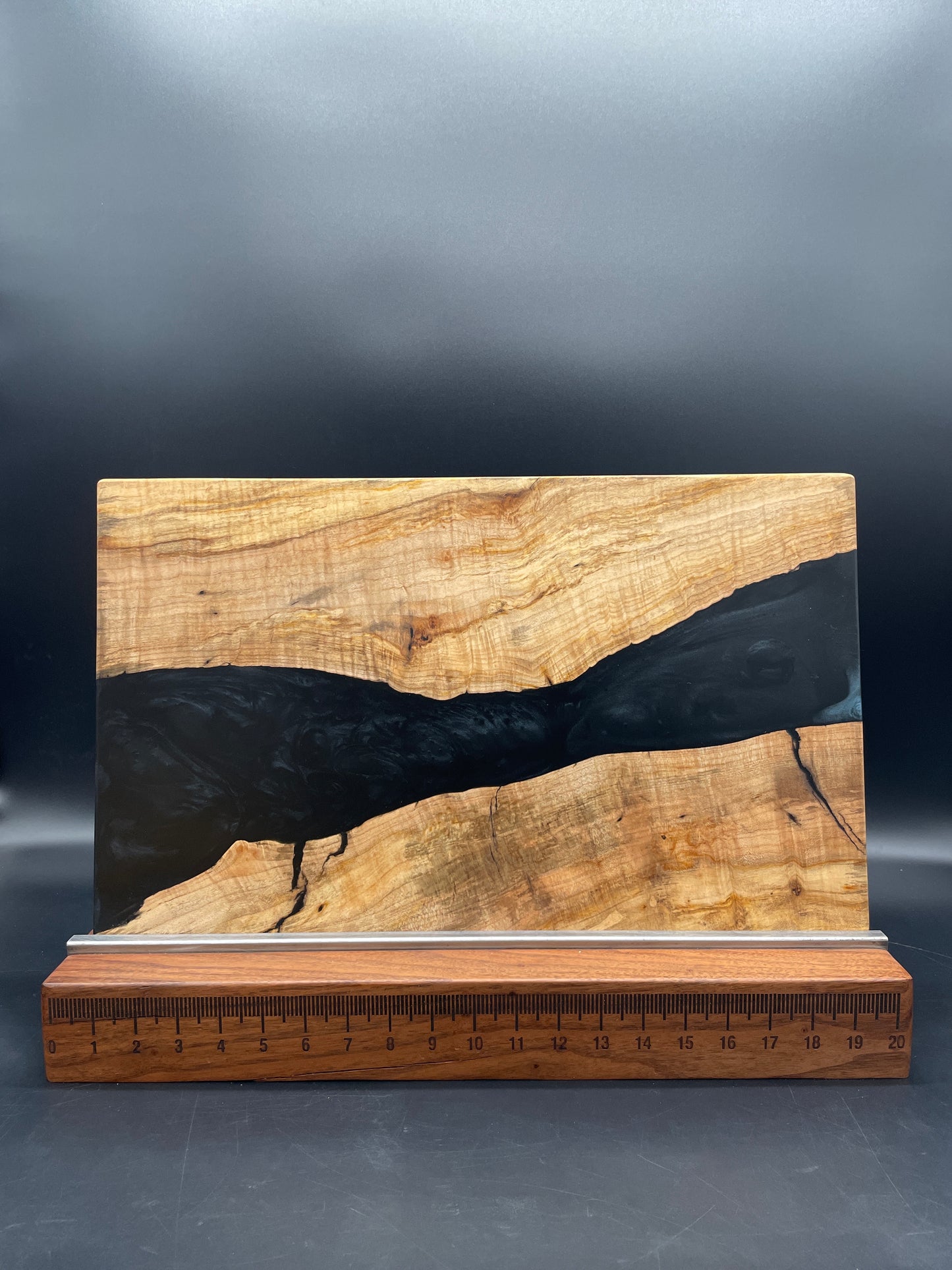 12" x 20" Spalted Maple Wood & Black Epoxy Resin River Charcuterie Board
