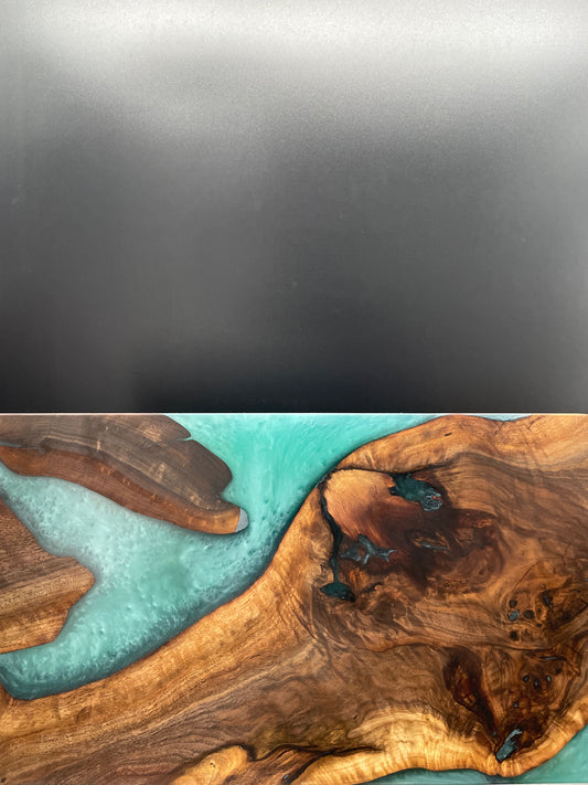 12" x 20" Black Walnut Wood & Turquoise Epoxy Resin River Charcuterie Board