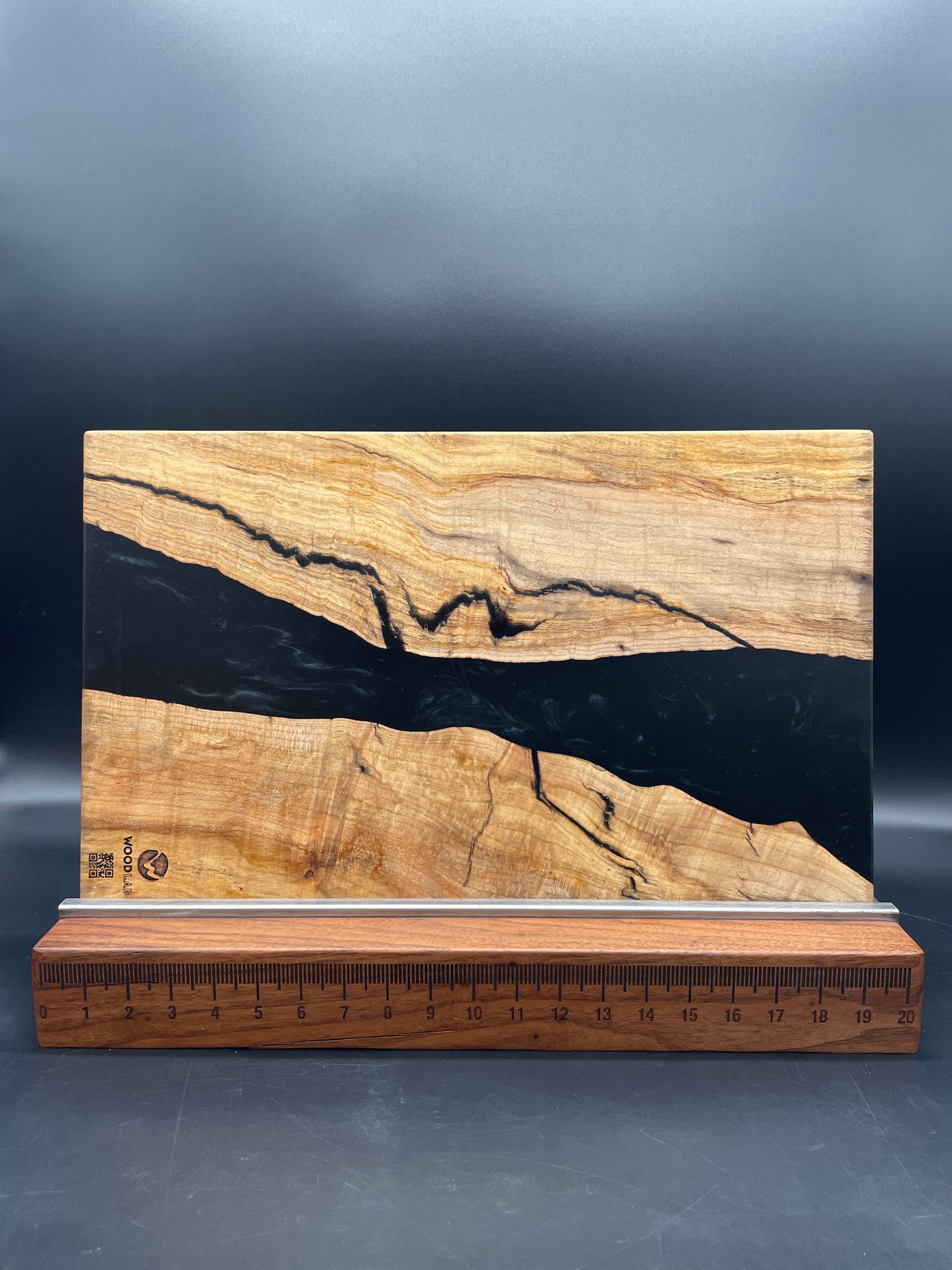 12" x 20" Spalted Maple Wood & Black Epoxy Resin River Charcuterie Board