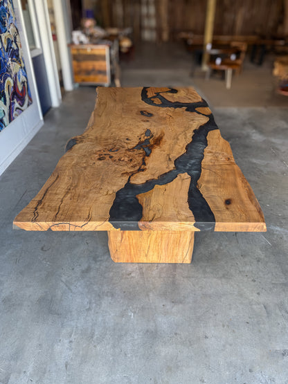 Spalted Maple Live Edge Dining Table with Multi-Grey Resin
