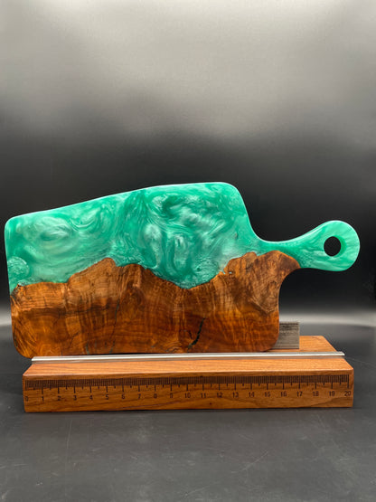 Handled Turquoise Epoxy and Walnut Burl Charcuterie Board