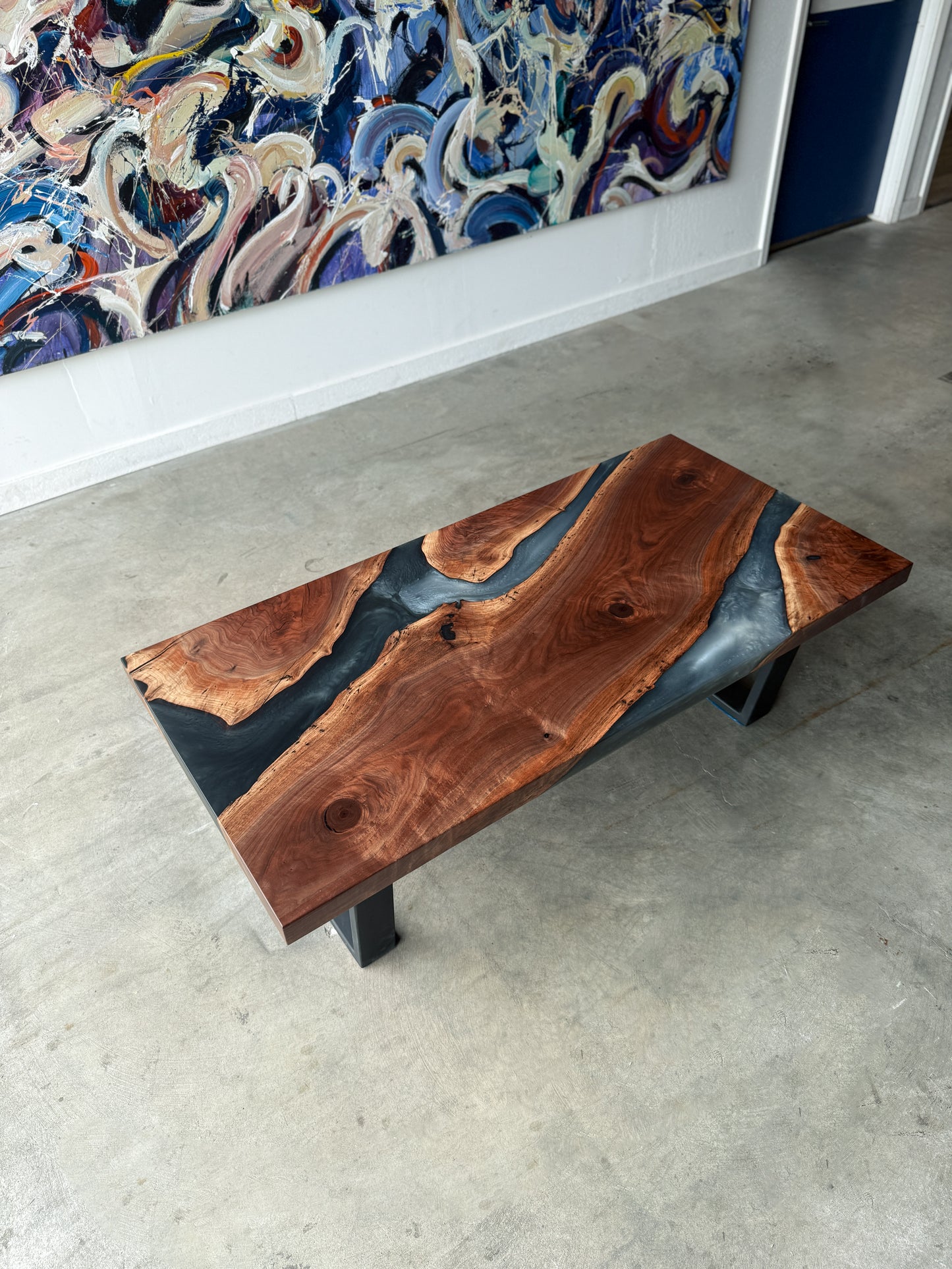 Black Walnut and Multi-Grey Resin River Coffee Table