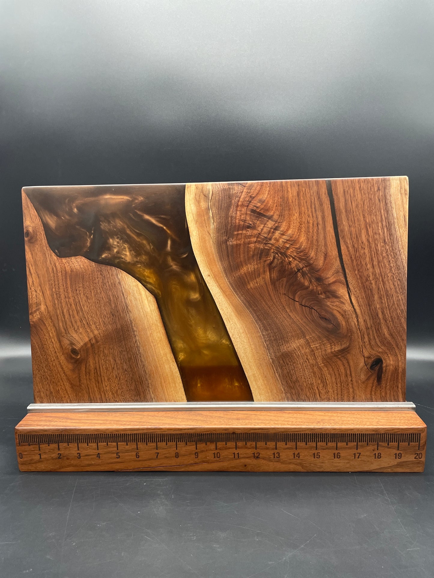 12" x 20" Black Walnut Wood & Espresso Epoxy Resin River Charcuterie Board