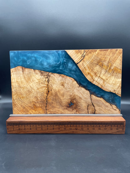 12" x 20" Maple Wood & Blue Epoxy Resin River Charcuterie Board