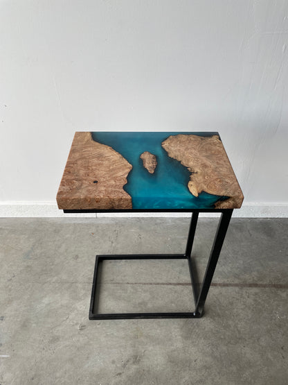 Maple Burl C-table with Turquoise Epoxy