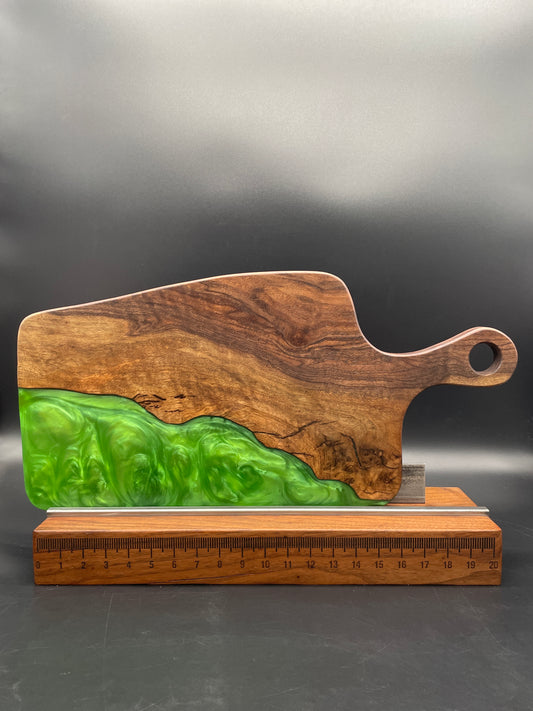 Handled Green Epoxy and Premium Black Walnut Charcuterie Board