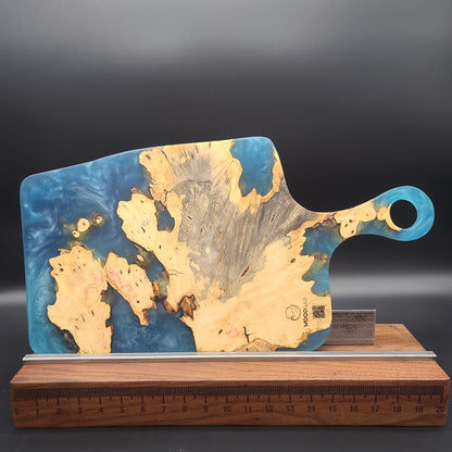 Handled Blue Epoxy and Exotic Burl Charcuterie Board