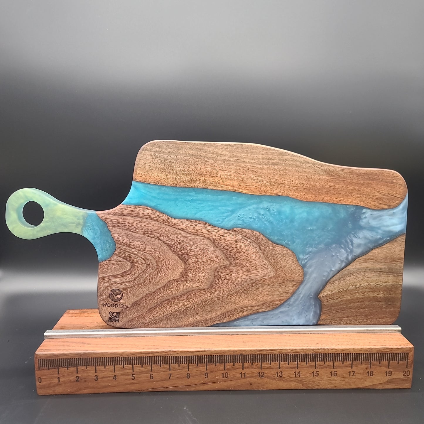 Multi-Blue Epoxy and Black Walnut Charcuterie Board with Turquoise Handle
