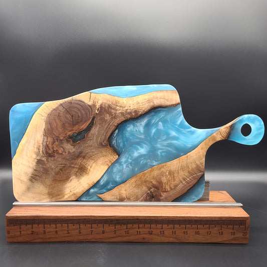Handled Turquoise Epoxy and Premium Black Walnut Charcuterie Board