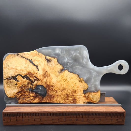 Handled Grey Epoxy and Exotic Burl Charcuterie Board