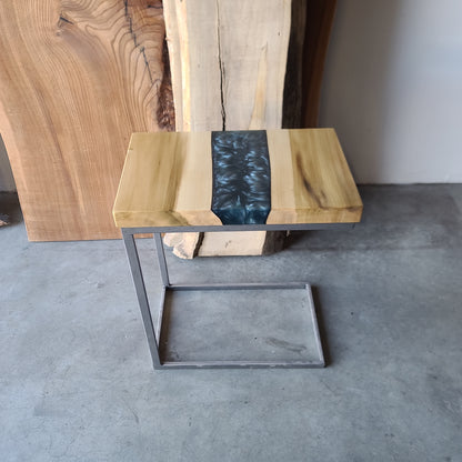 Poplar and Pearl-Blue Epoxy River C-Table