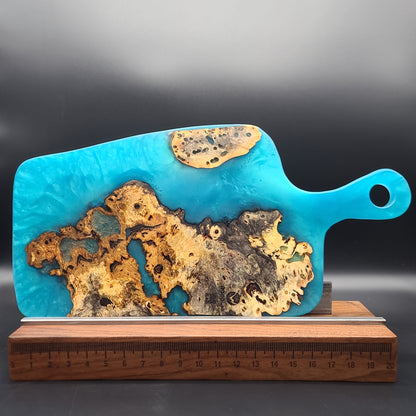 Handled Turquoise Epoxy and Exotic Wood Archipelago Charcuterie Board