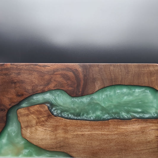 12" x 20" Black Walnut Wood & Turquoise Epoxy Resin River Charcuterie Board